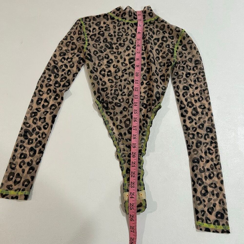 Leopard Print Long Sleeve Mock Neck Bodysuit in Brown - Picture 7 of 10